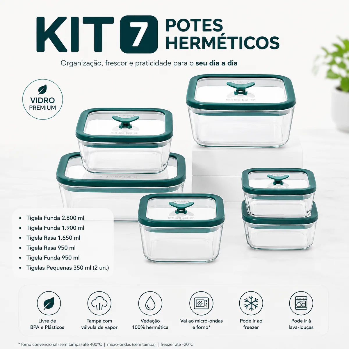 FrostGlass™ – Potes Herméticos de Vidro 7 Peças Quadrados