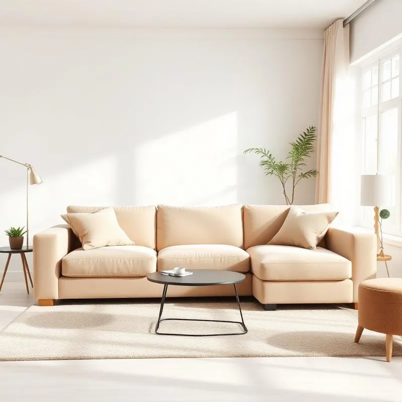 Sala de estar aconchegante com sofá minimalista