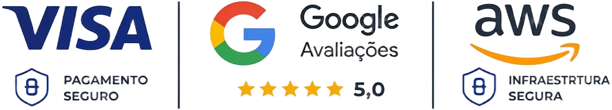 Visa · Google Avaliações 5,0 · AWS Infraestrutura Segura